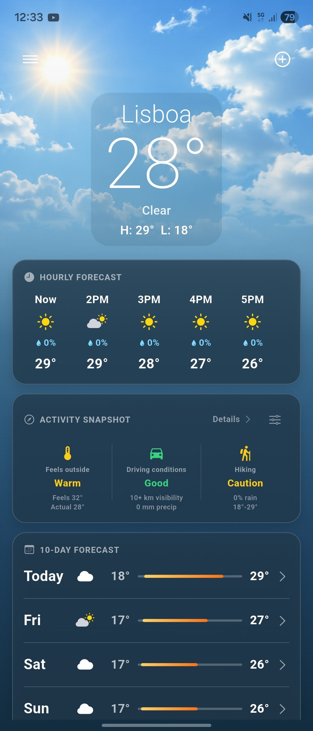 Weather Insights app home screen